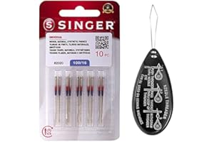 IPC SEWING PARTS Singer Universal 2020 Sewing Machine Needles, Packet of 10, Size 100/16, Includes Large Needle Threader