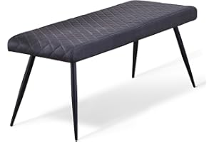 AINPECCA Faux Leather Padded Dining Bench, Vintage Cushioned Long Bench Lounge for Kitchen & Hallway, Dinner Stool with Metal Legs (Dark Grey, 130cm Length)