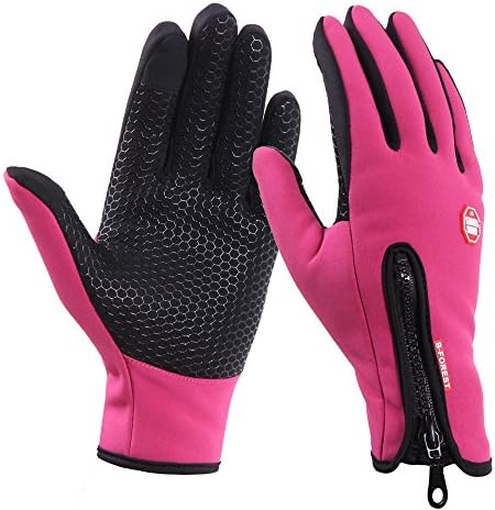 Cycling Gloves, Waterproof Touchscreen in Winter Outdoor Bike Gloves,Unisex Sports Warm Gloves Wind-stopper Climbing for Men Women (Rose Red, Large)