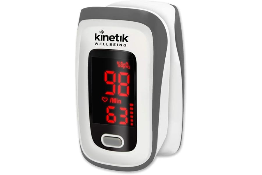 Kinetik Wellbeing Finger Pulse Oximeter - Heart Rate Monitor Used by the NHS, Blood Oxygen Saturation Monitor for Adults & Kids, Accurate Sats Pulse Heart-Rate - In Association with St John Ambulance
