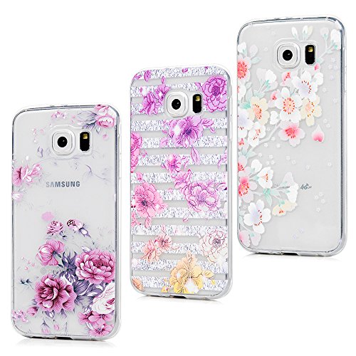 Badalink Hülle für Samsung Galaxy S6 Slimcase TPU Rose Blümchen und Strauchpäonie Gemalt Aufdruck Muster Schutzhülle Weich Flexibel Semi-transparent Wasserdicht Einteilige Handyhülle Soft Leicht Stoßstangen Case