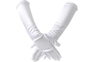 YJZQ Kids Girls Wedding Dress Gloves - White Satin, Size S - Perfect for 4-7 Years Old Girls - Special Occasion Gloves for Kids