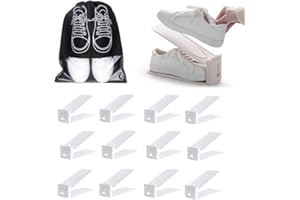 Desk Material Zapatero Organizador de Zapatos para Armario 12 Unidades. Almacenaje Calzado Ahorro Espacio con Nivelador Ajustable Antideslizante. Incluye Regalo Bolsas Viaje.