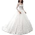 yhfshop Plus Size Evening Dresses,2021 new long-sleeved lace trailing bridal wedding dress-off white_36,Women's Elegant Bridesmaid Dresses