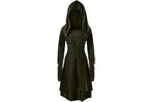 EMLOHSOL Gothic Kleid Damen,Kapuze Kleid für Karneval,Mittelalter Kleidung Damen,Retro Gothic Cosplay