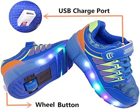 WINNEG Boys Rechargeable LED Light Up Single Wheel Roller Shoes Blue