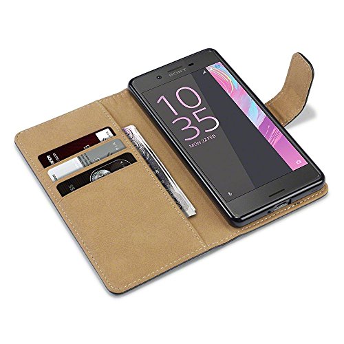 Sony Xperia X Performance Funda Cartera con tapa para billetera y compartimento para dinero - Negro con el interior tostado