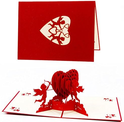 UNIQUEplusCupid Heart Love 3D Pop UP Greeting Kirigami Gift Cards for Anniversary, Wedding, Birthday, Couple, Mother's Day, Father's Day, Thank You