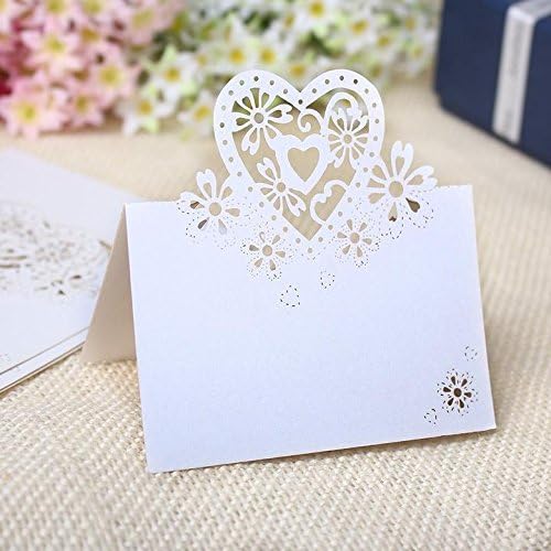 Honearn 50Pcs Love Heart Table Name Place Cards Wedding Party Favor Decor White