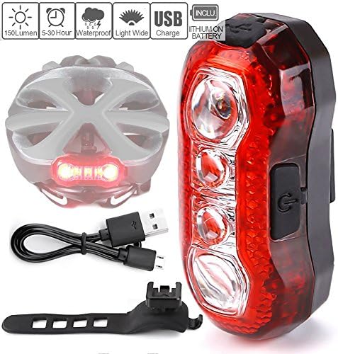 RAYPAL USB Rechargeable Rear Tail Light - Water Resistant - Fits for MTB &amp; Road Bicycles, Helmets or Backpacks Easy Install for Kids &amp; Children Adult