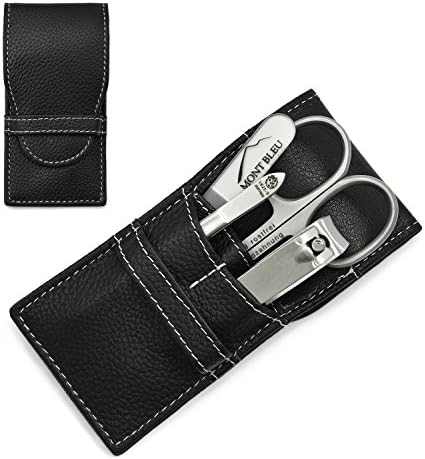 Hans Kniebes' Sonnenschein 4-Piece Gent's Manicure Set with nail clipper & crystal nail file, in Nappa Leather Case | made in Germany