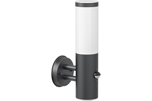 ledscom.de Vägglampa PORU för utomhusbruk, IP44, rörelsedetektor, rostfritt stål, antracit matt, rund, 1x E27 max. 15W