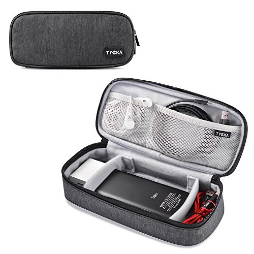 TYCKA Mini Sacs de Voyage pour Rangement d'Accessoires Électroniques avec Deux Séparateurs Réglables pour Câble, Cordon, USB, Cartes SD, Chargeurs, Gris Foncé