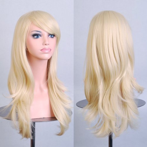 MapofBeauty 28" 70cm Long Curly Hair Ends Costume Cosplay Wig (Light Blonde)