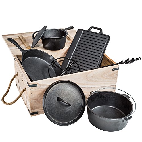 TecTake® 7 teiliges Dutch Oven Kochtopf Set aus Gusseisen in Holzkiste - 9