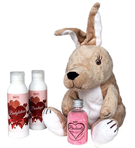 BRUBAKER Geschenkset handverpackt mit großem Stoff Hasen und 3-tlg. Pflegeset
