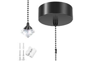 Aroeally Bathroom Ceiling Light Pull Cord Switch with Chain Kit Black Top Mounted Model Chrome Round Pendant Light Pull Cord Switch, Stylish and Refined Chandeliers Accessories 150cm (Black)
