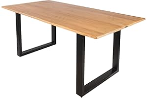 BETT11 SAM B-Ware Esstisch 160x85 cm Bryan, Rubberwood naturbelassen, massiver Esszimmertisch mit echter Baumkante, Baumkantentisch mit U-Gestell Schwarz, Holztisch mit 23 mm Tischplatte