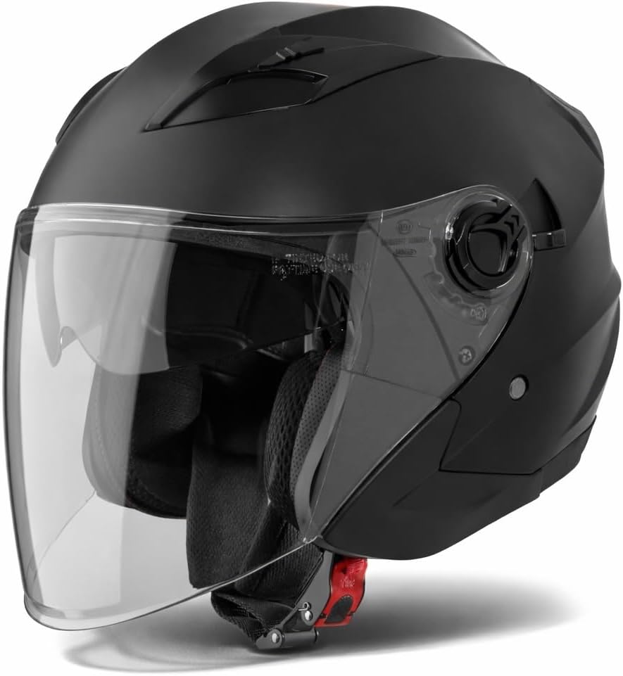 VINZ Calobra Casque Jet avec Visière Solaire et Visière | Casque de Scooter Moto | Certifié ECE 22.06 | Tailles XS-XXL