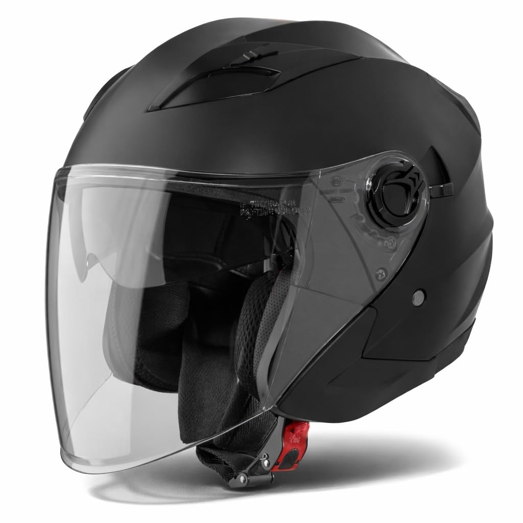 VINZ Calobra Jethelm met zonneklep en vizier, scooterhelm, motorhelm, ECE 22.06 gecertificeerd, in maat XS tot XXL.
