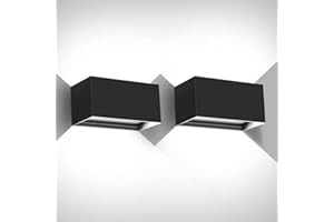 Kingwen 2 piezas Aplique Pared Interior 6000K 20W Apliques Exterior Pared LED Rectangular Luz Exterior Pared Negro Lampara de Pared Interior Ángulo de haz Regulable Lampara Exterior Pared IP65.
