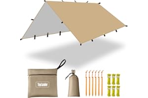TOP LANDER Impermeable Toldo de Refugio Portabilidad Ligera Tienda de Campaña Hamaca para Picnic Pesca, Camping, Senderismo (4x4m, Beige)