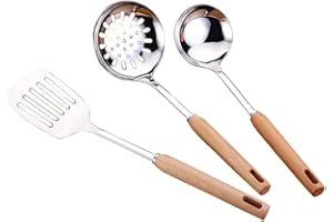 Abcsea 3 pièces accessoires set de cuisine, ustensiles de cuisine inox, spatules cuisine inox, cuillères à soupe de cuisine, cuillère à égoutter fente, gadgets/batterie de cuisine (groupe 2)