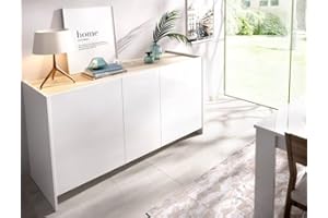 CAESAROO Madia soggiorno 138 cm Britney Bianco opaco e Rovere naturale con tre ante - Bianco e Naturale