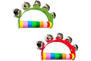XUELIYUN 2-Pack Christmas Sleigh Bells Musical Toys Rainbow Jingle Bells Instrument Wooden Hand Bells for Kids Baby Adult Best Holiday Birthday Party Gifts （Red and Green）