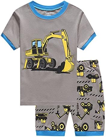 SECRET CHERISH Kids Boys Girls Pyjamas Set Cartoon Home Wear Long Sleeve PJS Cotton Sleepwear 1-7 Years (4-5 Years, 3-Excavator)