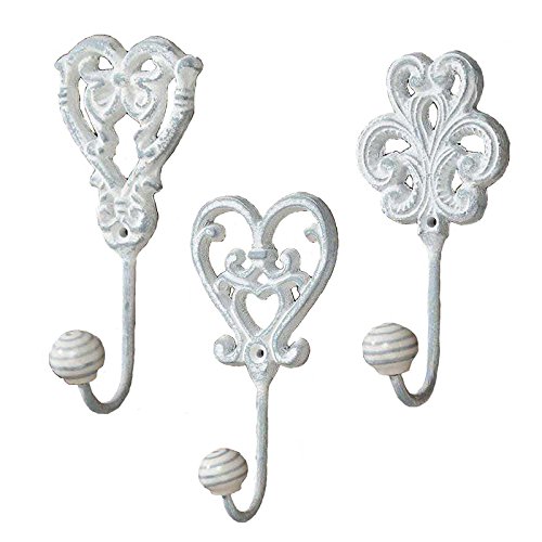 SIDCO ® 3er Set Garderobe Haken Shabby Keramik Eisen Wandhaken Kleiderhaken Vintage