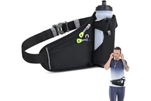 Roysmart Ceinture de Course Porte-Bidons Running, Sac Banane Réglable pour Homme et Femme, Portable Grande Capacité Belt Sac Banane pour Le Jogging, La Course, Le Sport, Le Fitness, Noir
