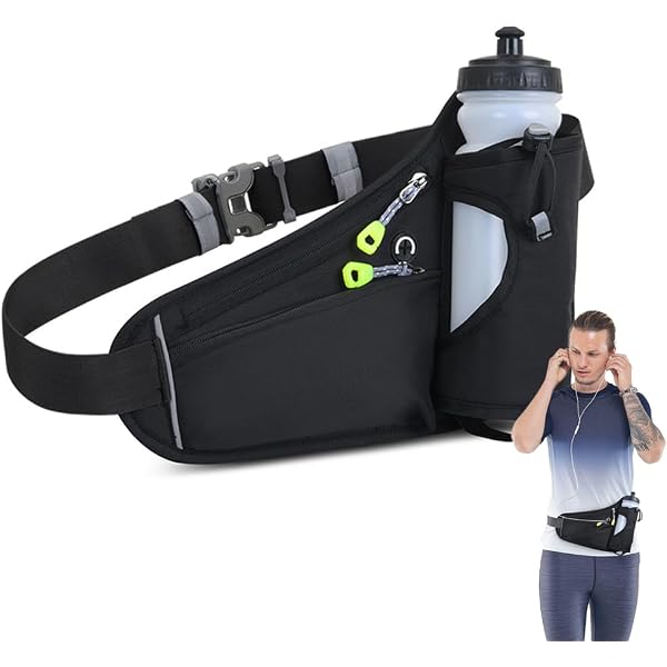 Ceinture De Course Homme Femme Avec Porte Bouteille - Sac Banane Sport Réglable Noir