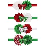 Topdo 4 Pcs Soft Fabric Flowers Sequined Bow Children's Hair Accessories Baby Elastic Headbands Baby Photo Headdress Don't Hurt the Scalp Holiday Party Decorations Christmas Present New Year Gifts Random Color
