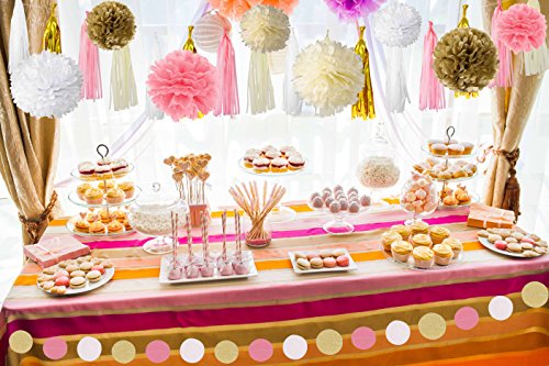 Paxcoo 30 Stück Rosa und Gold Tissue Papier Pom Poms Blumen Quaste Girlande für Geburtstag Hochzeit Party Dekorationen - 7