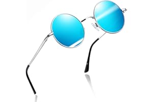 Joopin Lunettes de Soleil Rondes Polarisées Pour Homme et Femme Lunettes de Soleil Hippie Steampunk avec Monture Métal 46MM
