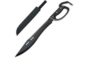‎KS-11 KS-11 Machete mit Säge in Schwarz mit Stabilen Griff und Handschutz Gesamtlänge ca. 61 cm, 420er Edelstahlklinge 420 Rostfrei Machete Survival