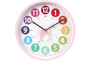 Umllpet Wanduhr Kinder, Bunte Lernuhr für Kinder, 10 Zoll Wanduhr Kinderzimmer Lautlos, Kinderwanduhr Ohne Tickgeräusche für Schulanfänger, Kinder Uhr für Jungen Mädchen Schlafzimmer, Schule