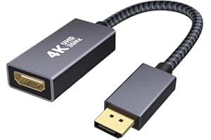 HLLYLL DisplayPort auf HDMI Adapter 4K, [Vergoldete, Geflochten, Aluminiumhülse] Unidirektionaler DP Stecker auf HDMI Buchse Konverter Kampatibel für Desktop/Laptop/Grafikkarte, Lenovo, HP, Dell, und Mehr