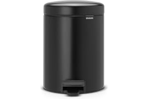 Brabantia - NewIcon Kosz na Pedały 5L - Kosz na Śmieci do Łazienki lub Toalety - Łagodnie Zamykana Pokrywa - Lekka Obsługa Pedałem - Wyjmowane Wewnętrzne Wiaderko - Czarny - 21 x 27 x 29 cm