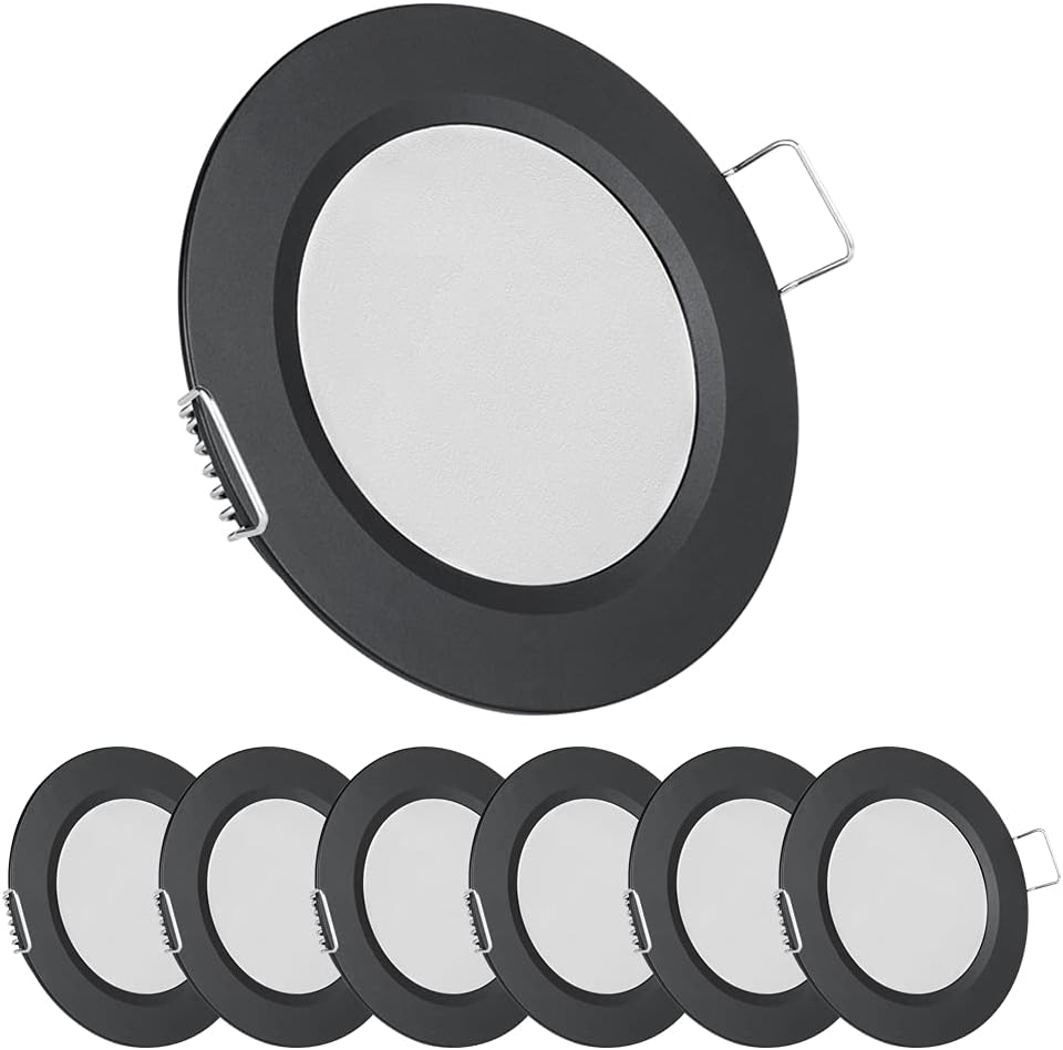 acegoo 12V LED Campervan Recessed Mount Ceiling Light, 2.5W 6 Pack CRI 93 Caravan Boat Downlight Spot Lights for Van Cabin Truck Motorhome Sailboat Under Cabinet Kitchen Bathroom, Black 3000K