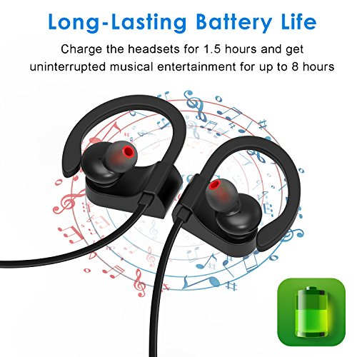 JETech Bluetooth Headphones Sport Bluetooth V4.1 Wireless Earphones HD Stereo IPX7 Waterproof w/Microphone for Running, Workout and Gym (Black)