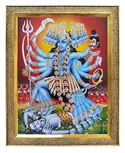 KHANNA maa Kali/Goddess Kali/mahakali maa with Shiva/shivji Photo Frame for Wall Hanging/Gift/Temple/puja Room/Home Decor Golden Frame with Acrylic Sheet (Glass) for Worship