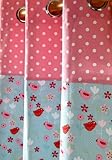 Homescapes Kindervorhang Mädchen Kinderzimmer Ösenvorhang Dekoschal Birds & Flowers 2er Set pink blau 137 x 228 cm (Breite x Länge je Vorhang) 100% reine Baumwolle