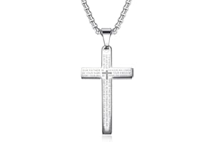 JAOYU Cross Necklace for Men Stainless Steel Silver Gold Jesus Cross Pendant Necklace Prayer Religious Jewelry Gifts with 24 Inches Chain