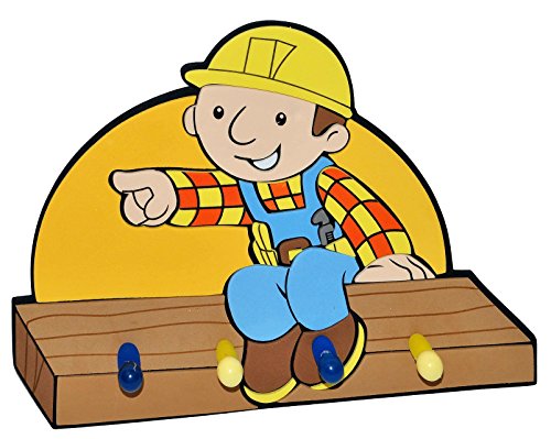 Preisvergleich Produktbild 3-D Kindergarderobe - Bob der Baumeister - mit 4 Kleiderhaken Moosgummi - Garderobenhaken Wandhaken Kinder Garderobe Kind Wandgarderobe Haken - Kleiderhaken - Wandgarderobe / Moosgummi / Kinderzimmer Baustelle Bagger Mixi