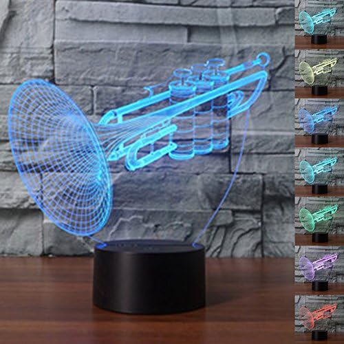 HeXie LED Night Lights 3D Illusion Bedside Table Lamp 7 Colours Changing Sleeping Lighting with Smart Touch Button Cute Gift Warming Present Creative Decoration Ideal Art and Crafts (Cornet)