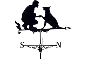 Fenteer Weathervane 29.5" Weather Vane Retro Farm Scene Weathervane Professional Measuring Tools Patio Yard Decoration, Man with Dog