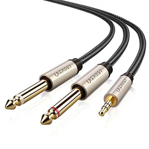 UGREEN Cavo Audio Jack Professionale, Cavo AUX 3,5mm Maschio a Doppio 6,35mm Maschio Cavo Jack Mono Cavo Stereo Aux in Nylon per Collegare Smartphone (iPhone, Samsung Galaxy, Huawei), Tablet, PC, Cuffie con Altoparlante, Amplificatore, Mixer Audio, Lettore DVD, etc.(5M)
