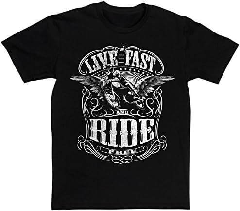 One Five Apparel Mens Live Fast Ride Free Bikers Motorcycle Road Rash T-Shirt